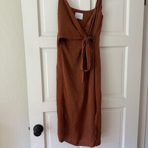 J.O.A. Rusty Brown Wrap Midi Dress